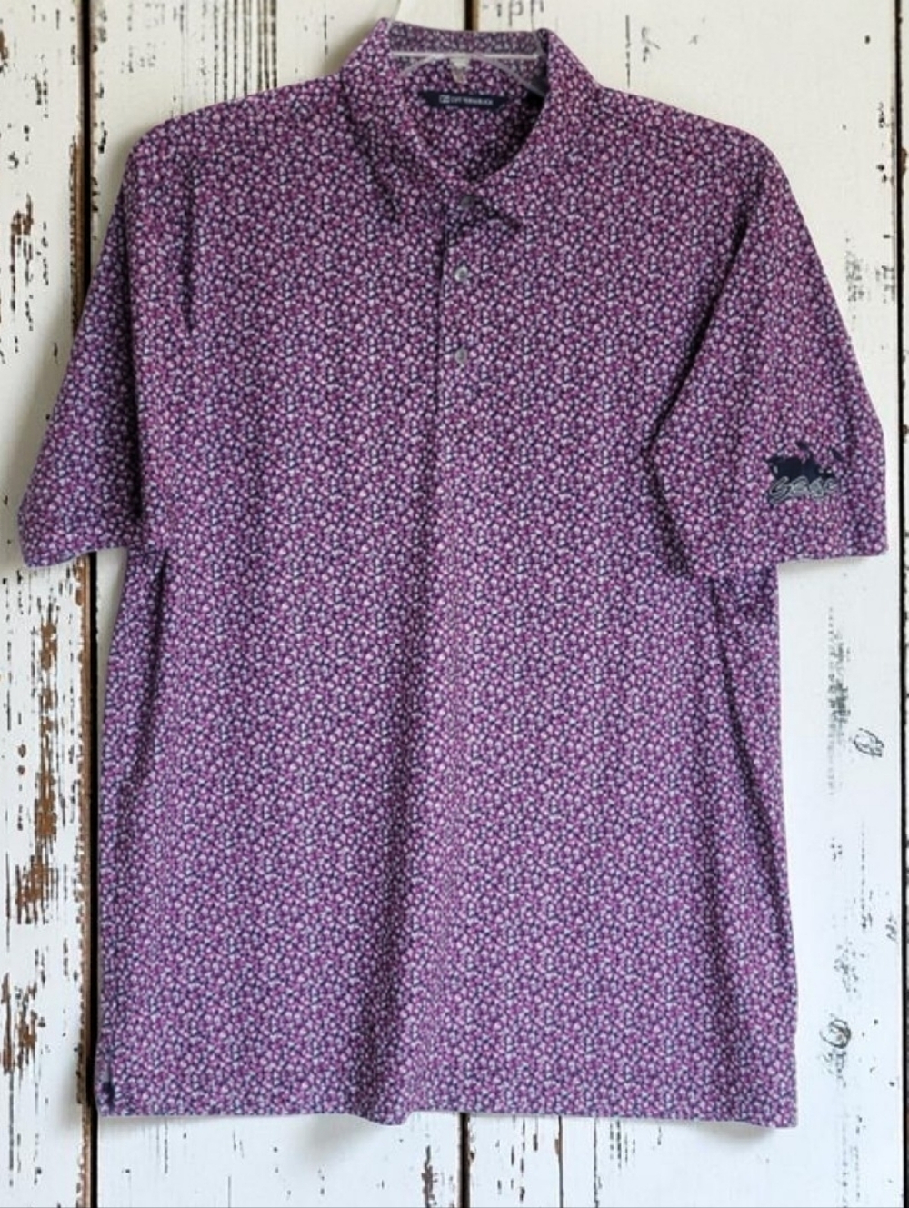 Cutter & Buck Pike Eco Flora Print Golf Polo | Large | UPF 50+ | Purple